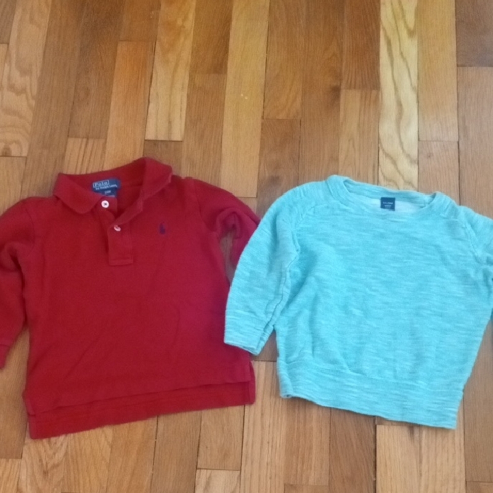 boys 2t Polo Ralph Lauren red long sleeve, green GAP Sweater